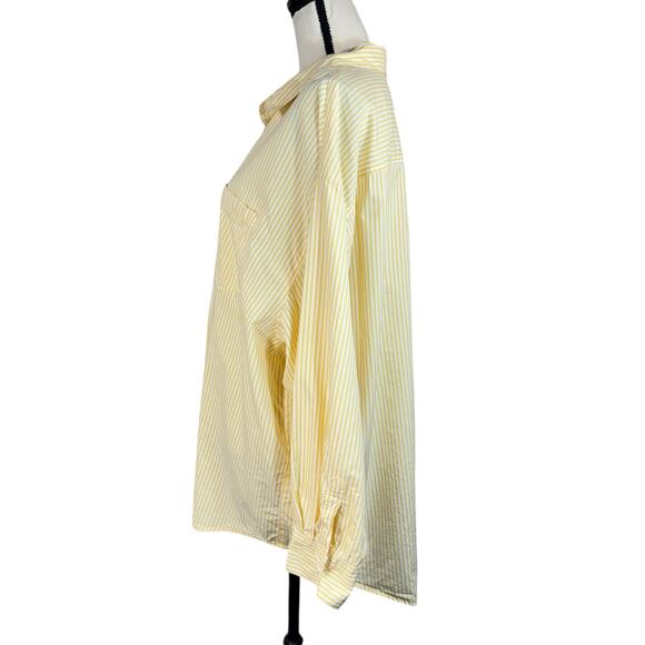 Old Navy X-Large Boyfriend Shirt Top Button-Up Striped Long Sleeve Pocket Collar - Picture 7 of 10